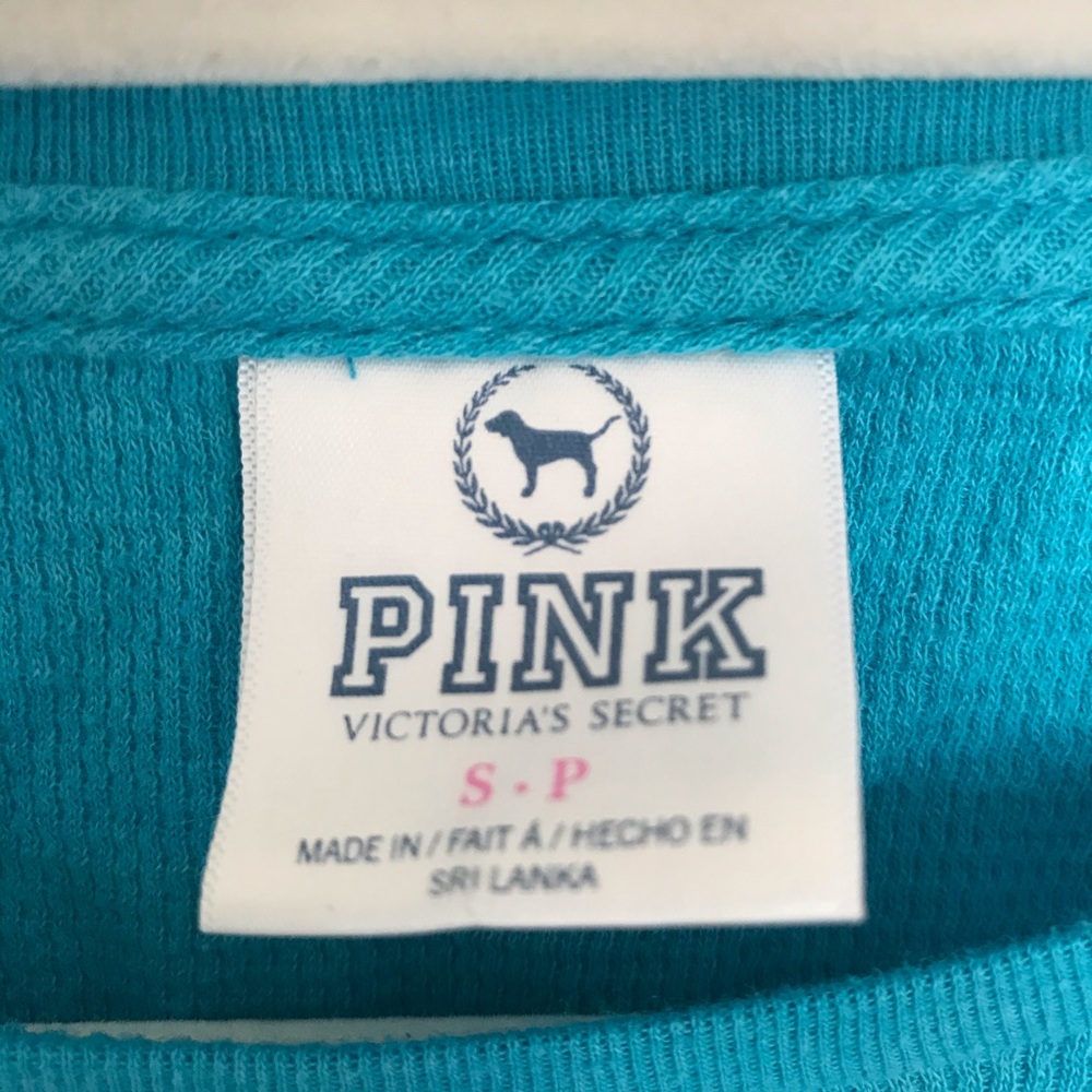 PINK Victoria’s Secret Blue Ribbed Henley Top - Picture 2 of 3